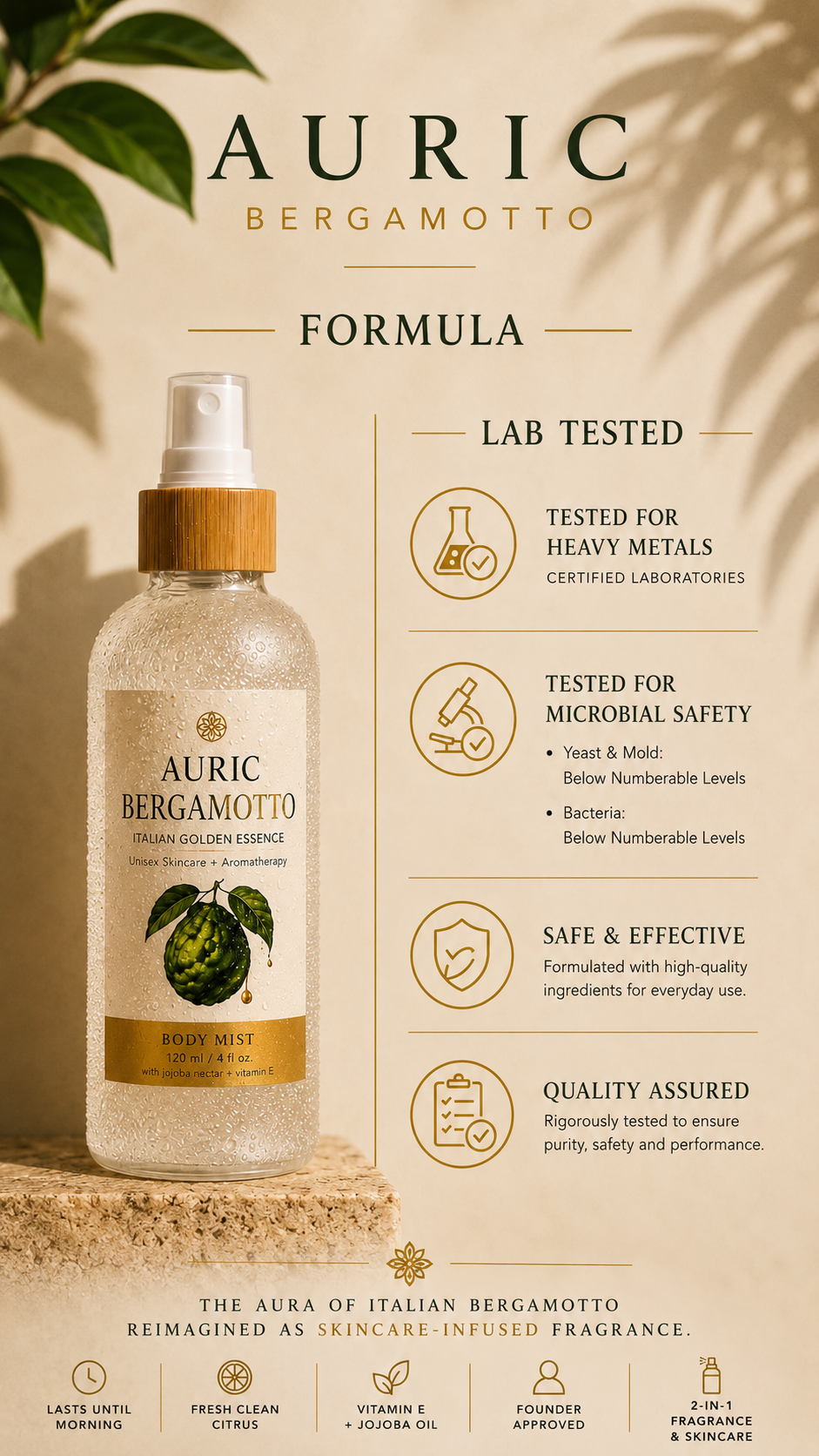 NEW Auric Bergamotto Body Mist  | Unisex | 120ml/4 fl.oz. Fragrance + Skincare